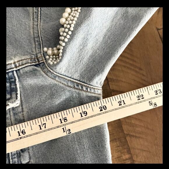 Sandro Blue Cuba To Paris Eriko Pearl Beaded Denim Button Jacket Size 1 Small - Picture 7 of 10